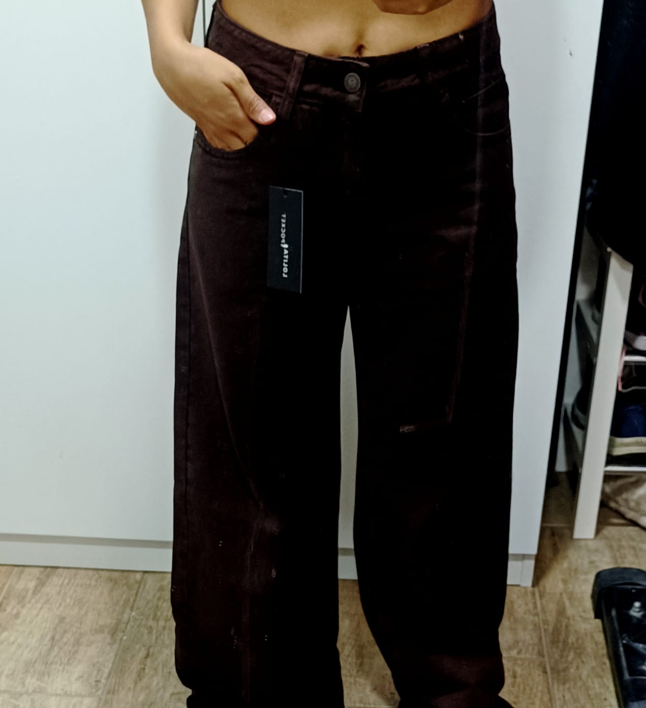 Customer photo review of JEANS WIDE LEG JOSEFA TIRO BAJO café