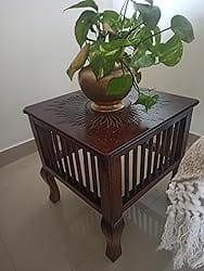 Customer photo review of Mango Wood Walnut Finish Handmade Carving Classic Side Table for Living Room