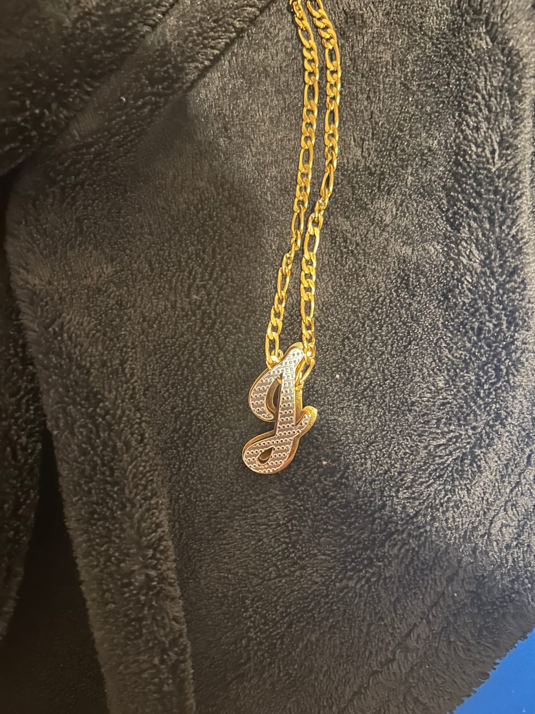 Customer photo review of Double Plated Initial Necklace w/ Figaro Chain