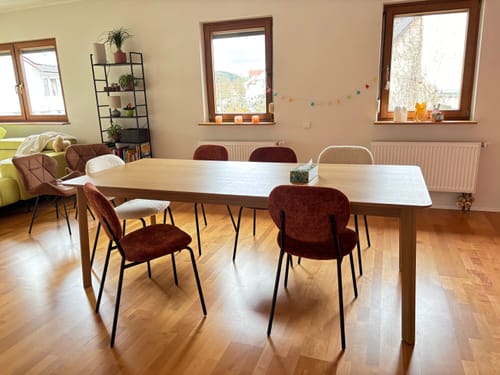 Customer photo review of SUZUKA - Lot de 2 chaises scandinaves en métal et tissu terracotta