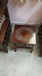 Customer photo review of Mango Wood Walnut Finish Handmade Carving Classic Side Table for Living Room