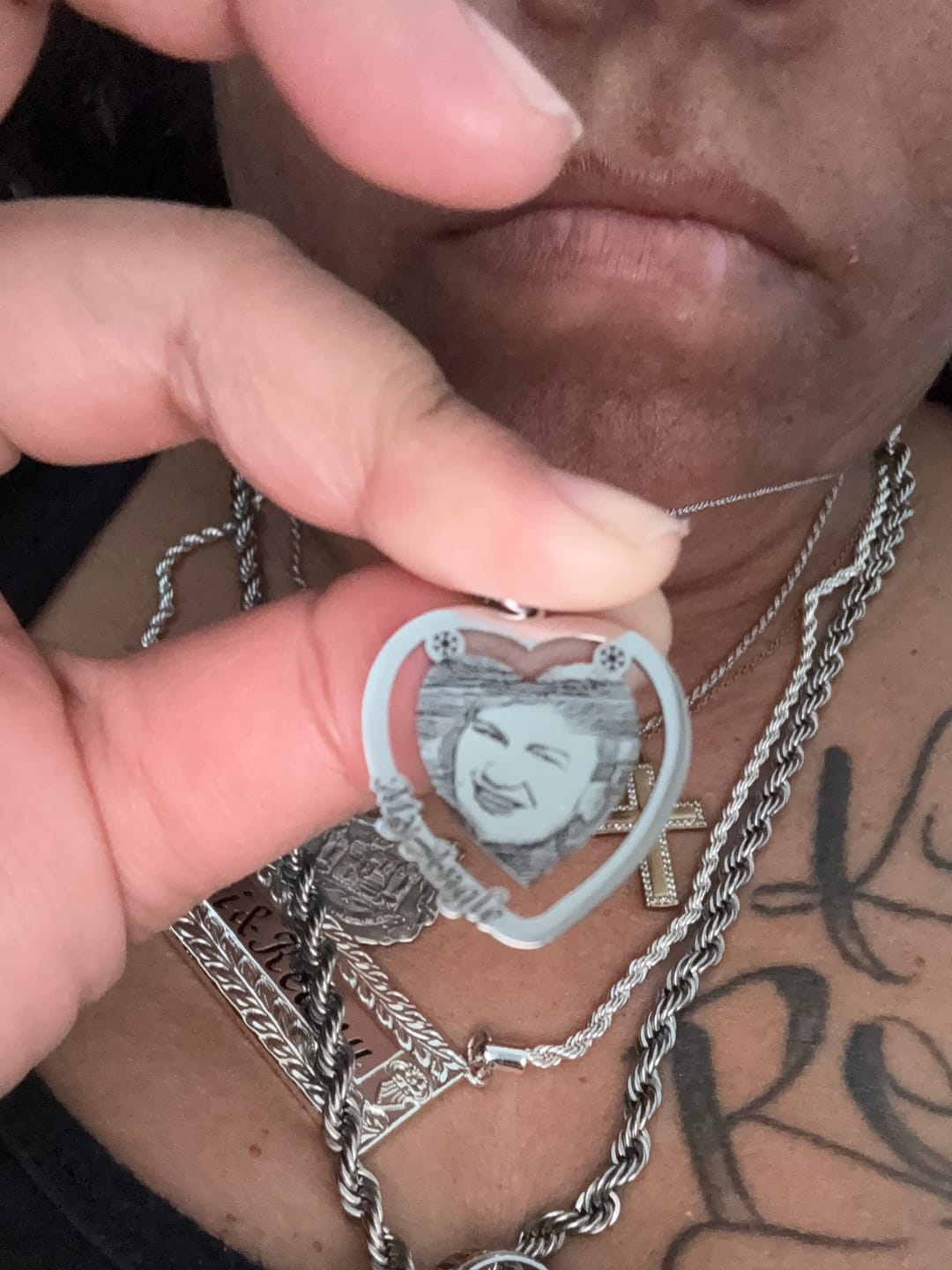 Customer photo review of Photo Engraved Heart Necklace