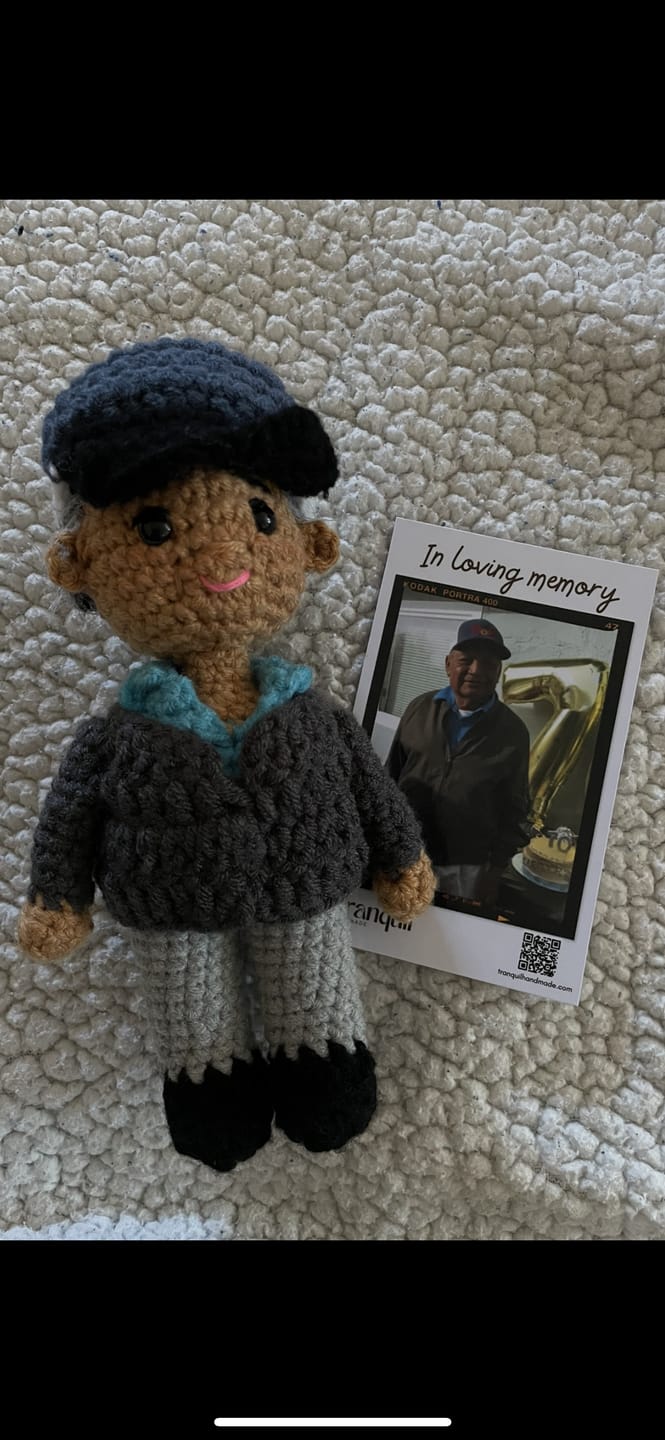 Customer photo review of Tranquil® - Personalized Crochet Doll with Photo Card