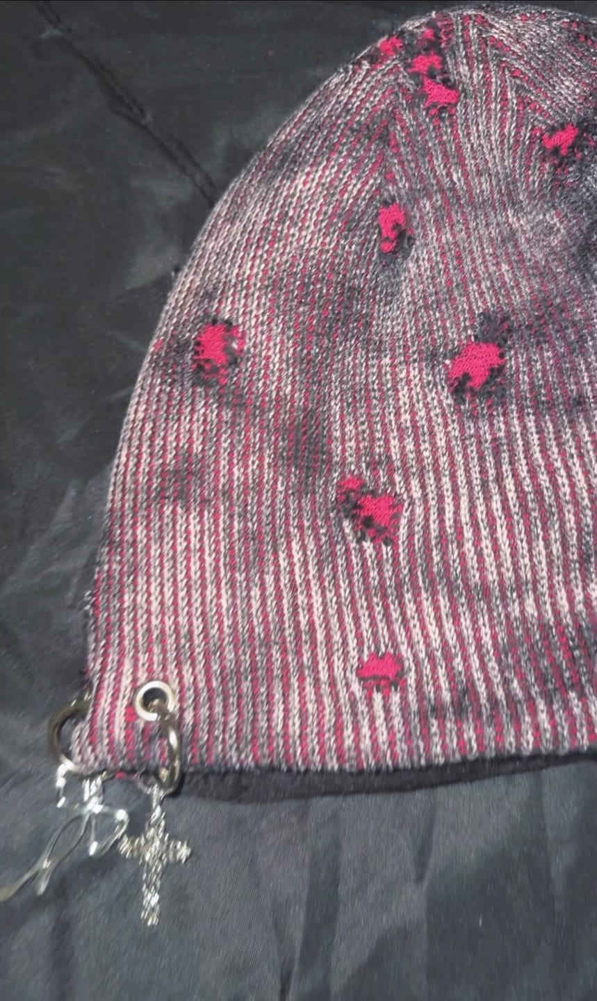 Customer photo review of Retro Wasteland Style Distressed Knit Hanging Charm Beanie