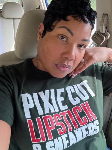 Customer photo review of Pixie Cut, Lipsitck, & Sneakers Tshirt