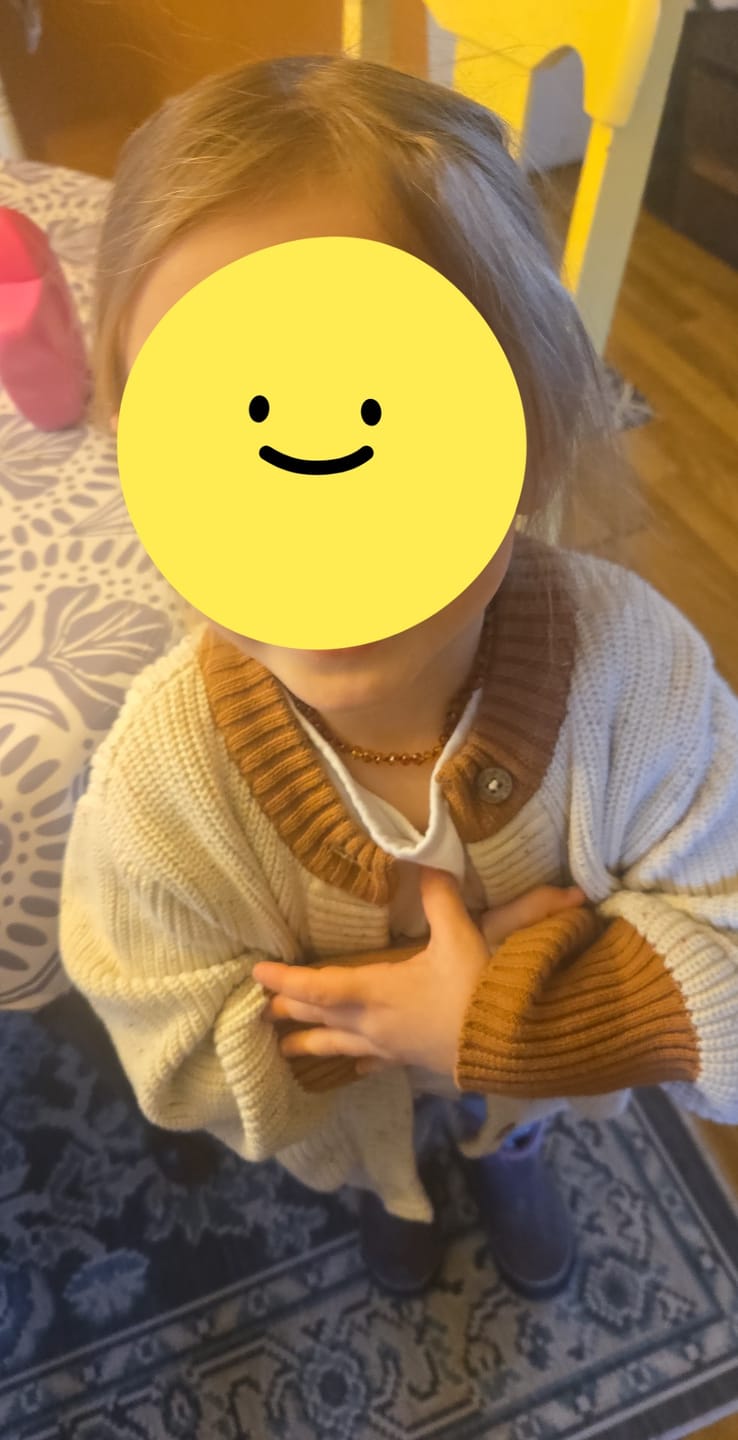 Customer photo review of From One To Another Oatmeal And Gold Snuggly Knitted Cardigan