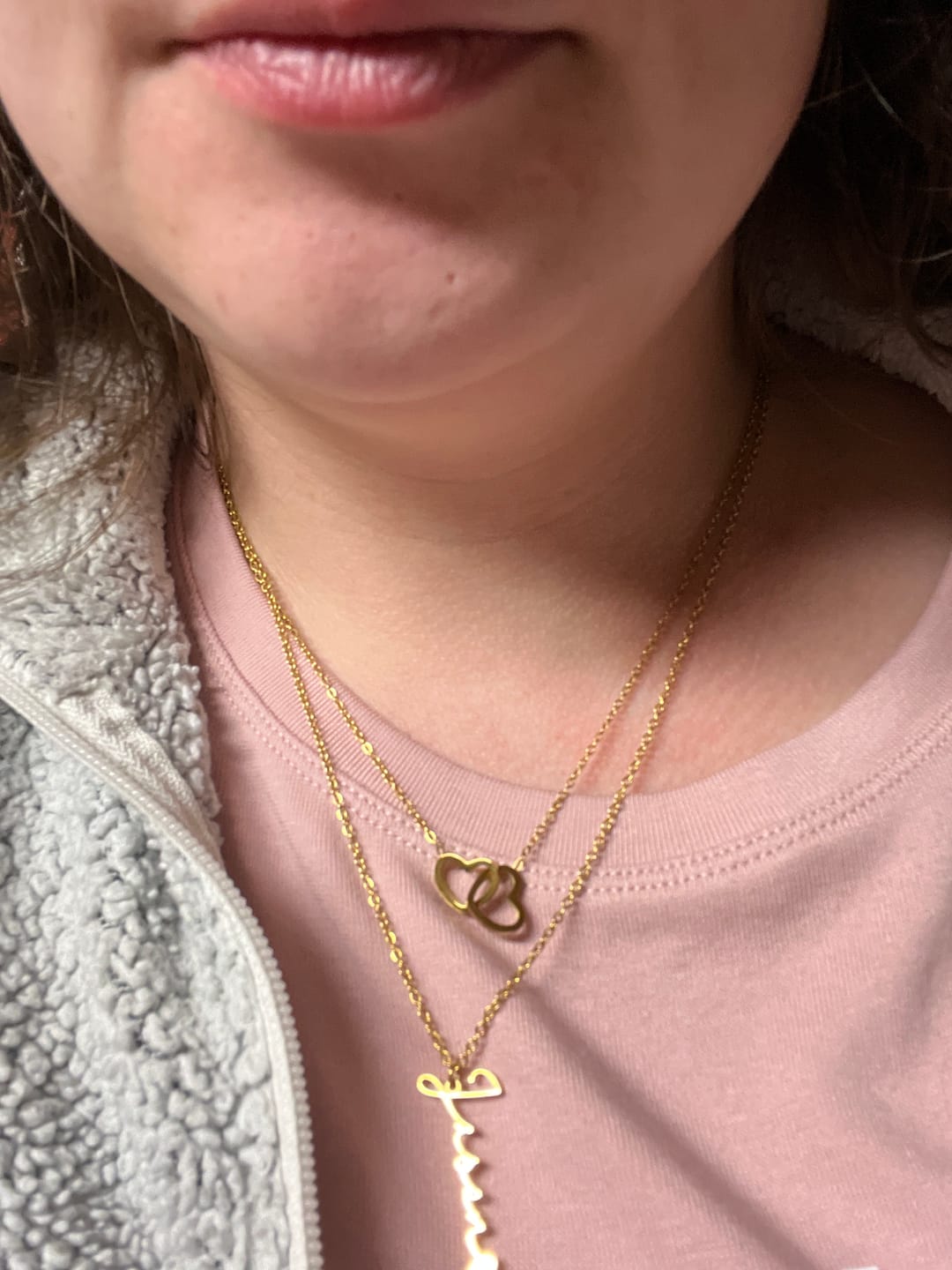 Customer photo review of Engraved Double Heart Necklace