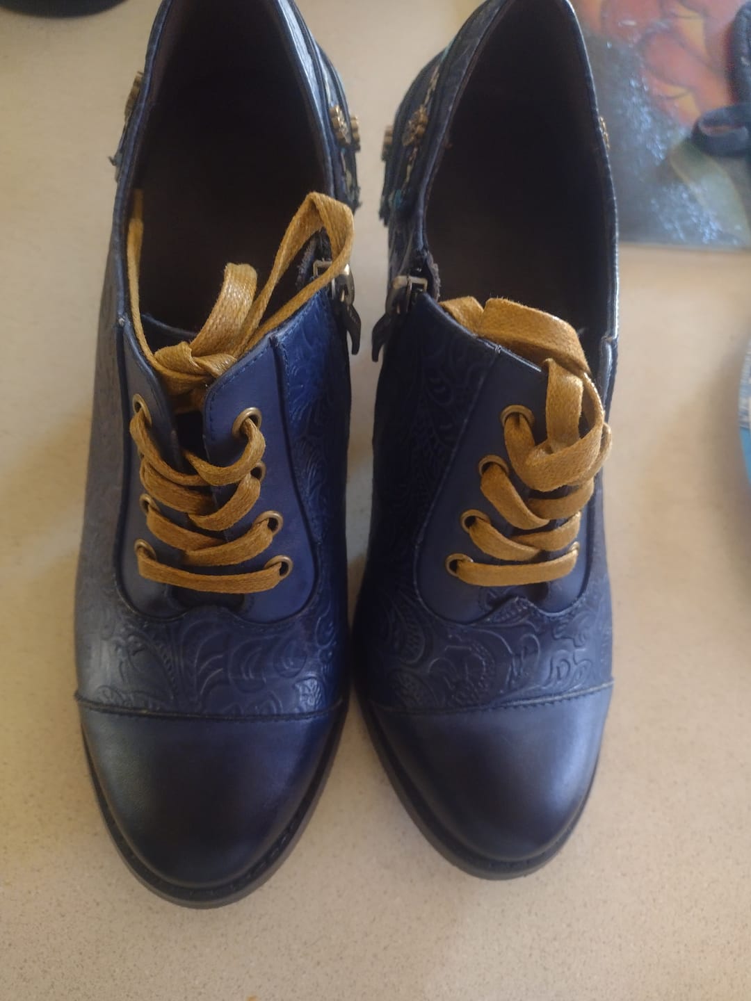Customer photo review of Floral Embossed Lace-Up Heels