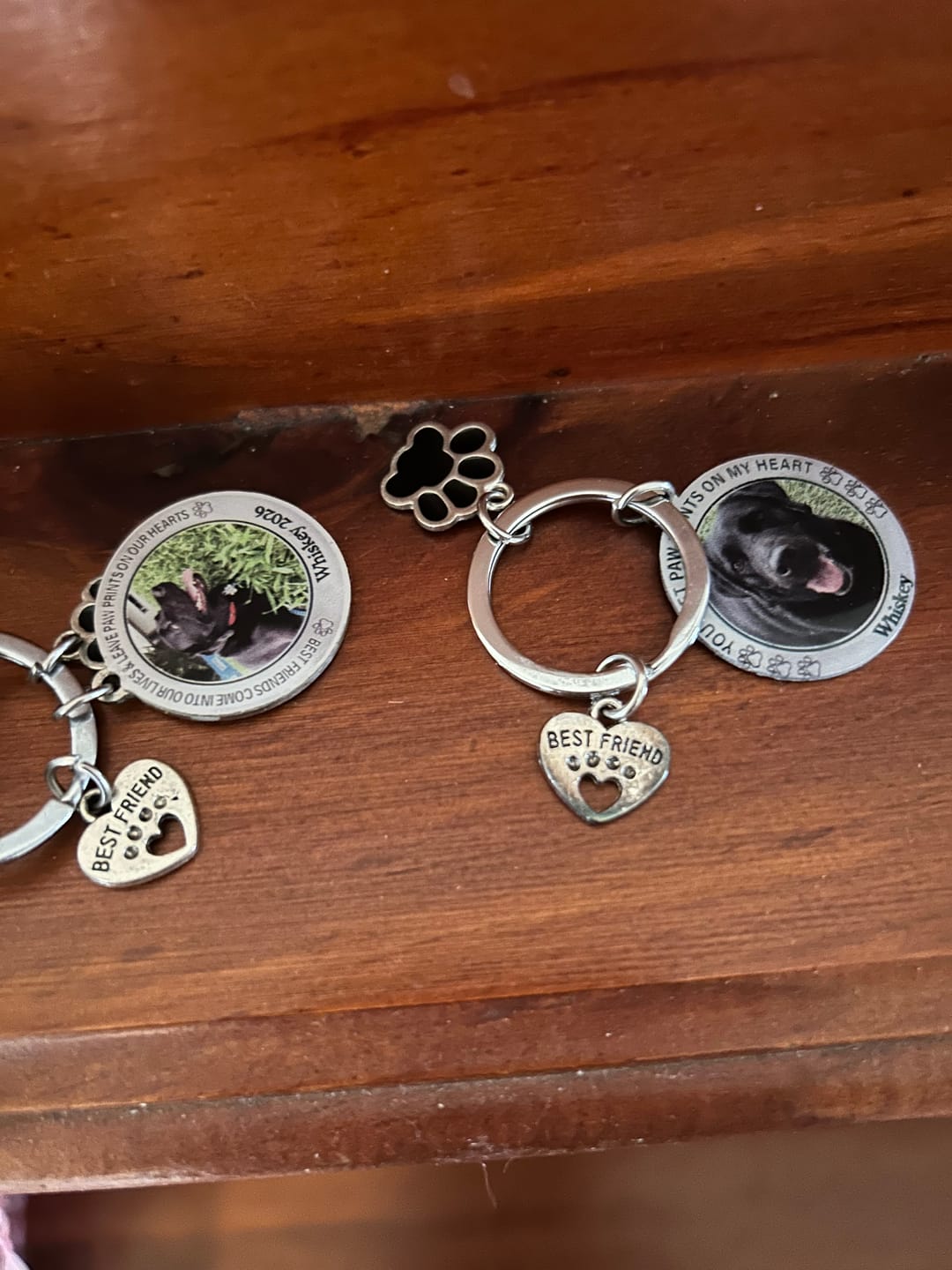 Customer photo review of Custom Personalized Photo Keychain Pet Charm Key Ornaments - Memorial Gift for Dog/Cat Lovers - You left paw prints on my heart