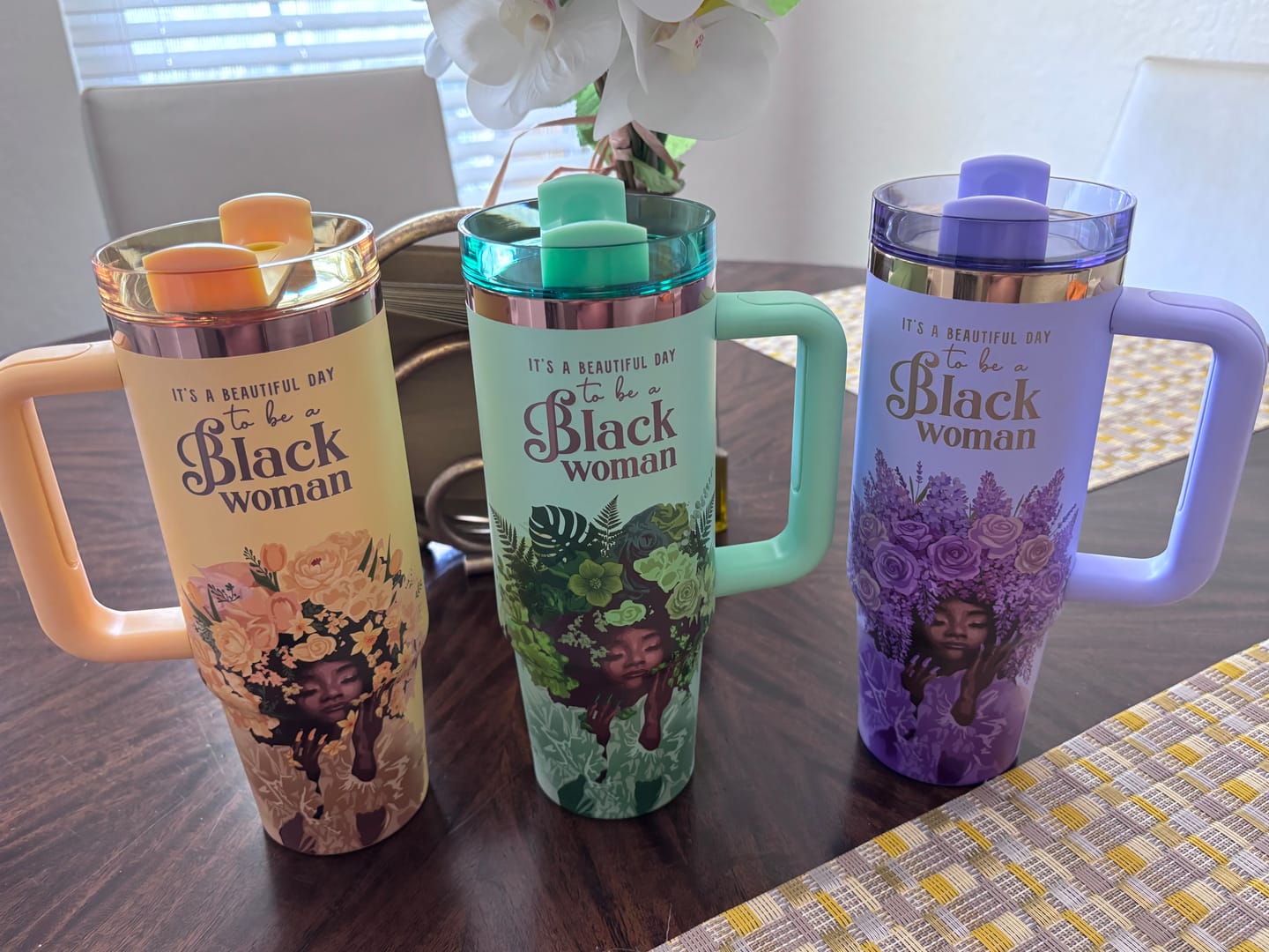 Customer photo review of Pistachio “Royalty Blossomed” Insulated Tumbler – "It’s a Beautiful Day to be a Black Woman"