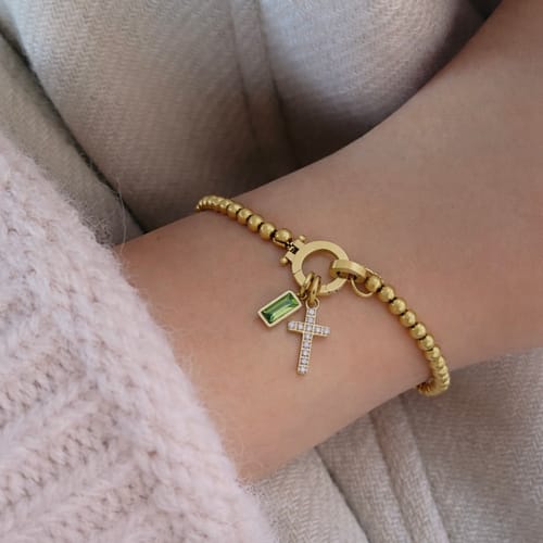 Customer photo review of Beaded Birthstone Cross Charm Bracelet