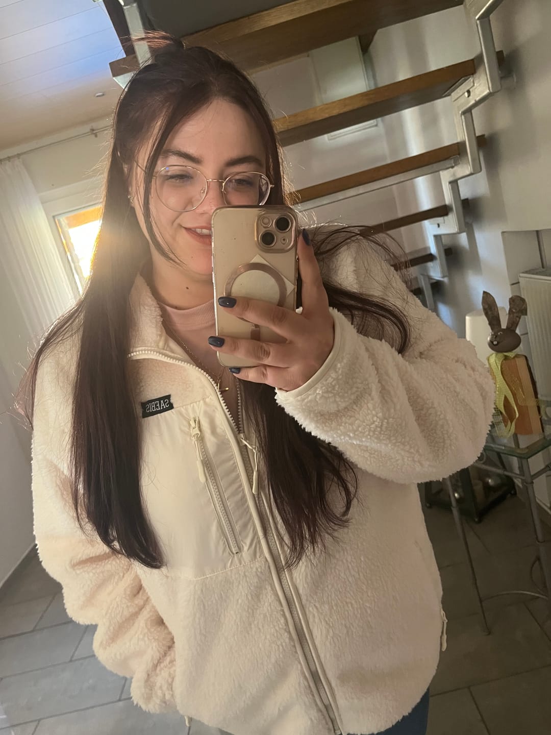 Customer photo review of Lifestyle Damen Oversized Teddy Jacke mit Stehkragen by SAEBIS®