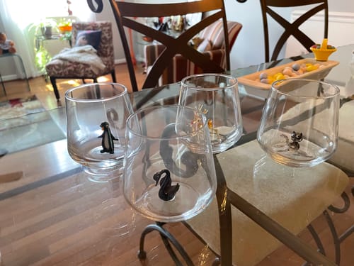 Customer photo review of 11 oz Tiny Animal Wine Glass, Swan Black