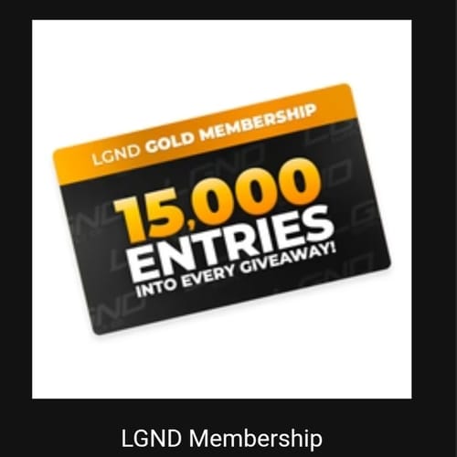 Customer's image of the black and gold LGND Gold Membership card advertising 15,000 giveaway entries.