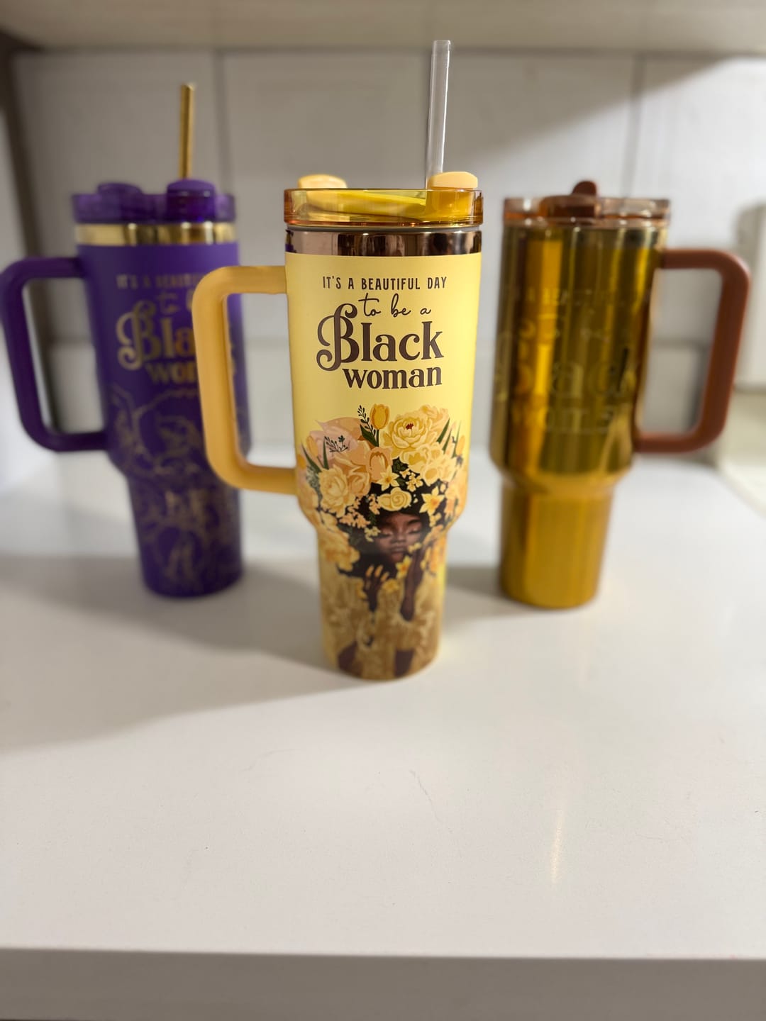 Customer photo review of Daffodil “Royalty Blossomed” Insulated Tumbler – "It’s a Beautiful Day to be a Black Woman"