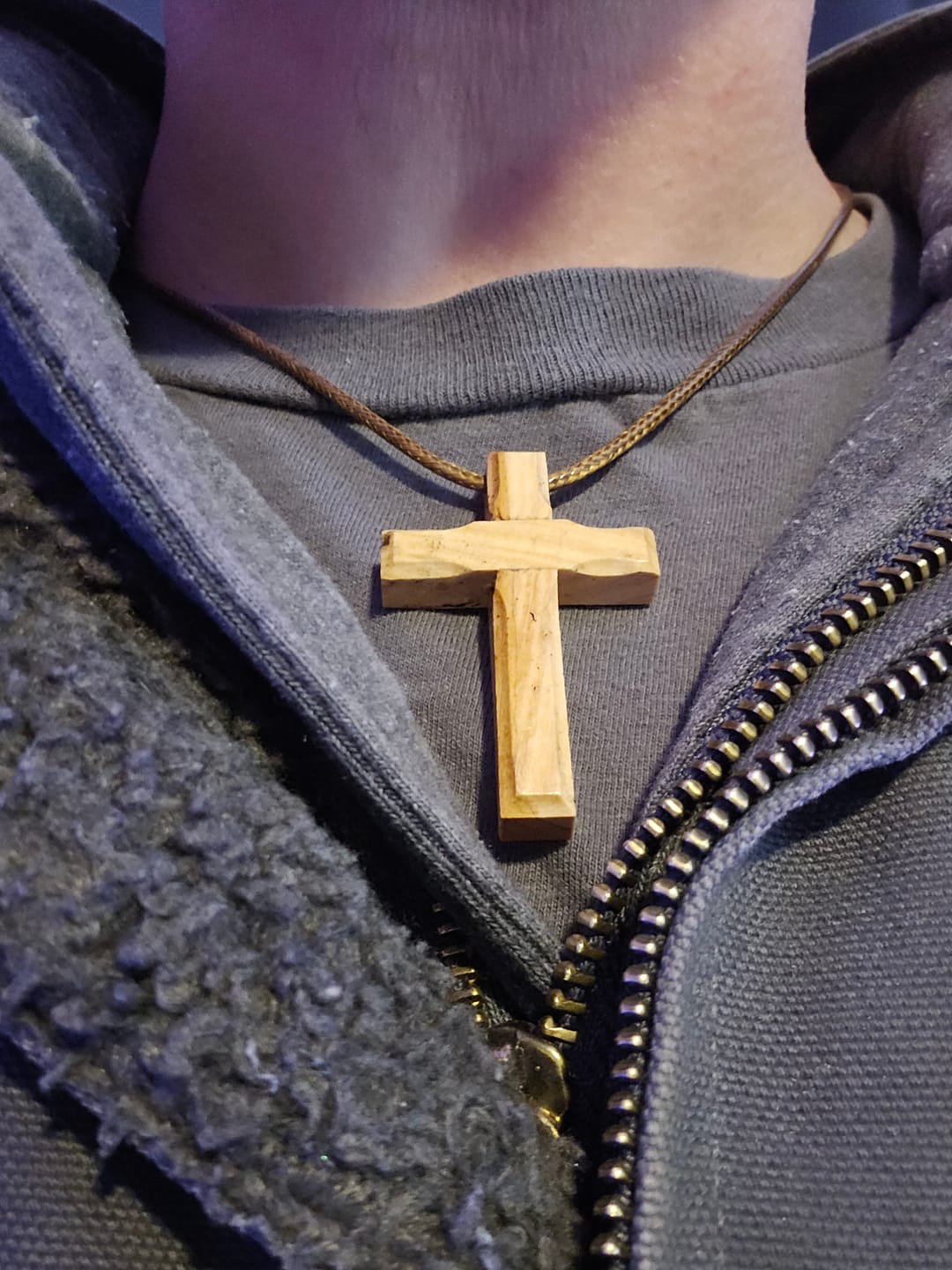 Customer photo review of Holy Land Plain Olive Wood Cross Pendant