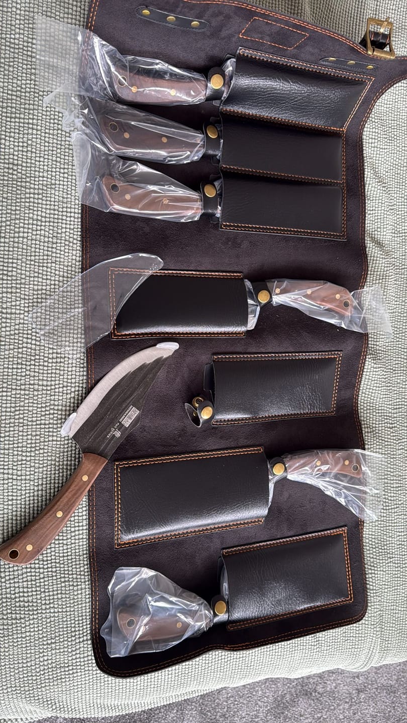 Customer photo review of 9-Piece Hand Forged Butcher Knife Set with Magnetic Block