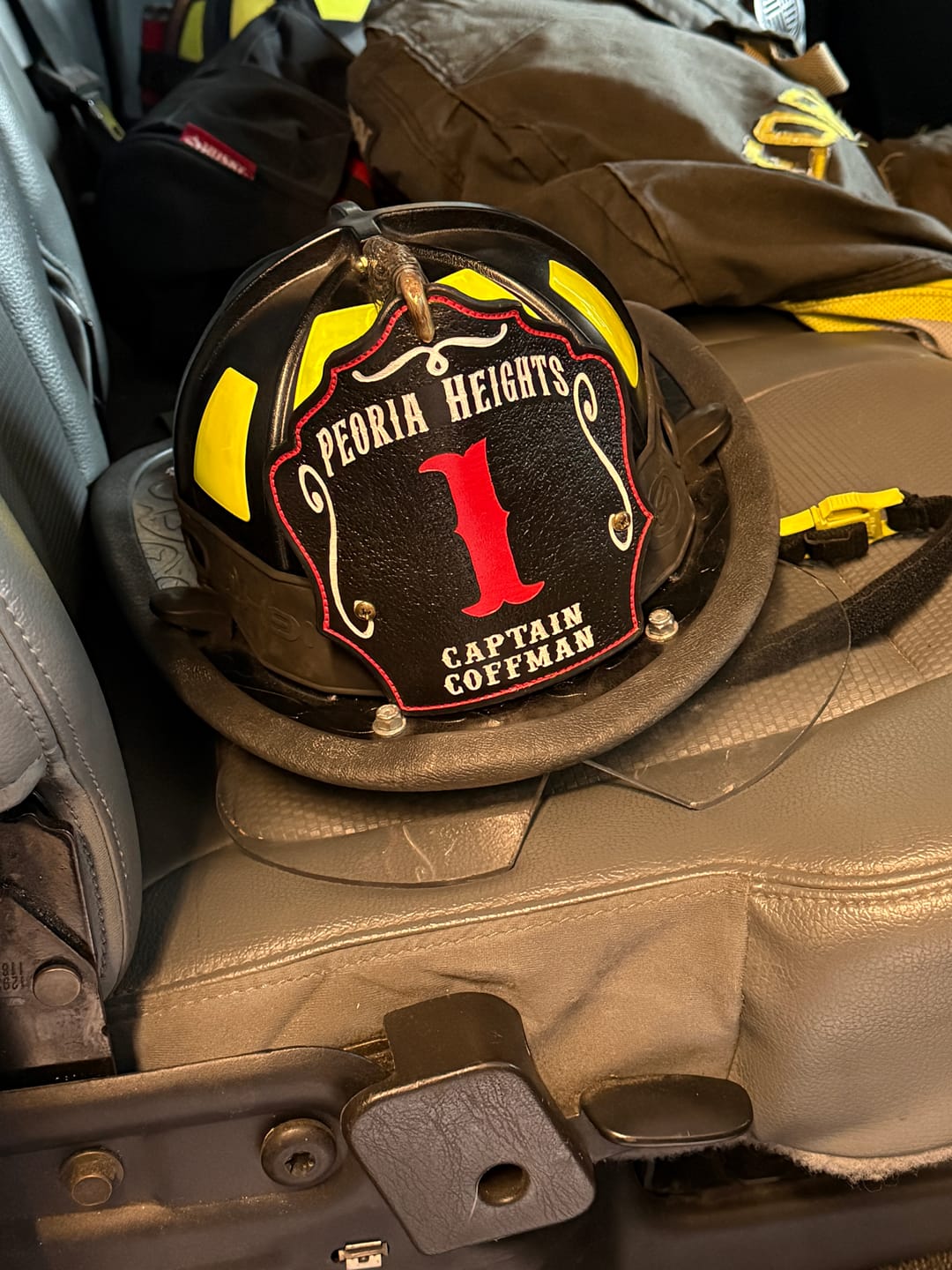 Customer photo review of Bare Bones Leather Firefighter Helmet Shield