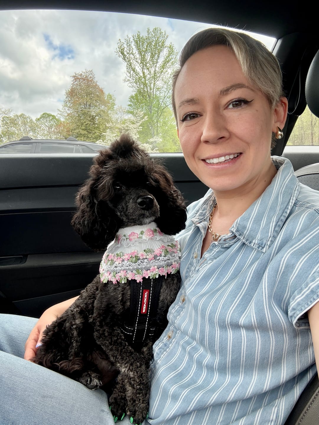 Customer photo review of Susan – Handmade Easter Floral Lace Bandana for Cats and Dogs