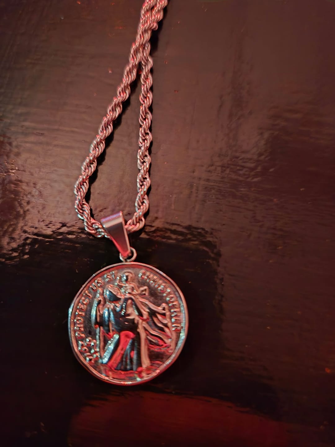 Customer photo review of Silver St Christopher Necklace