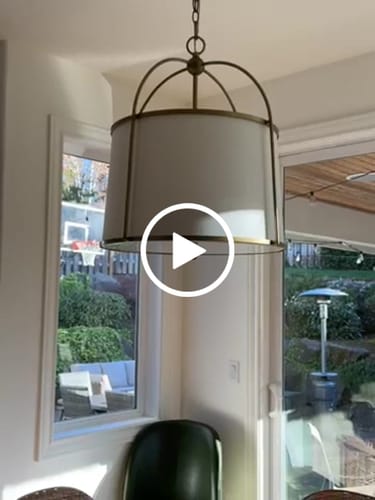 Customer video review of 4-Light Distressed Gold White Linen Drum Lantern Pendant
