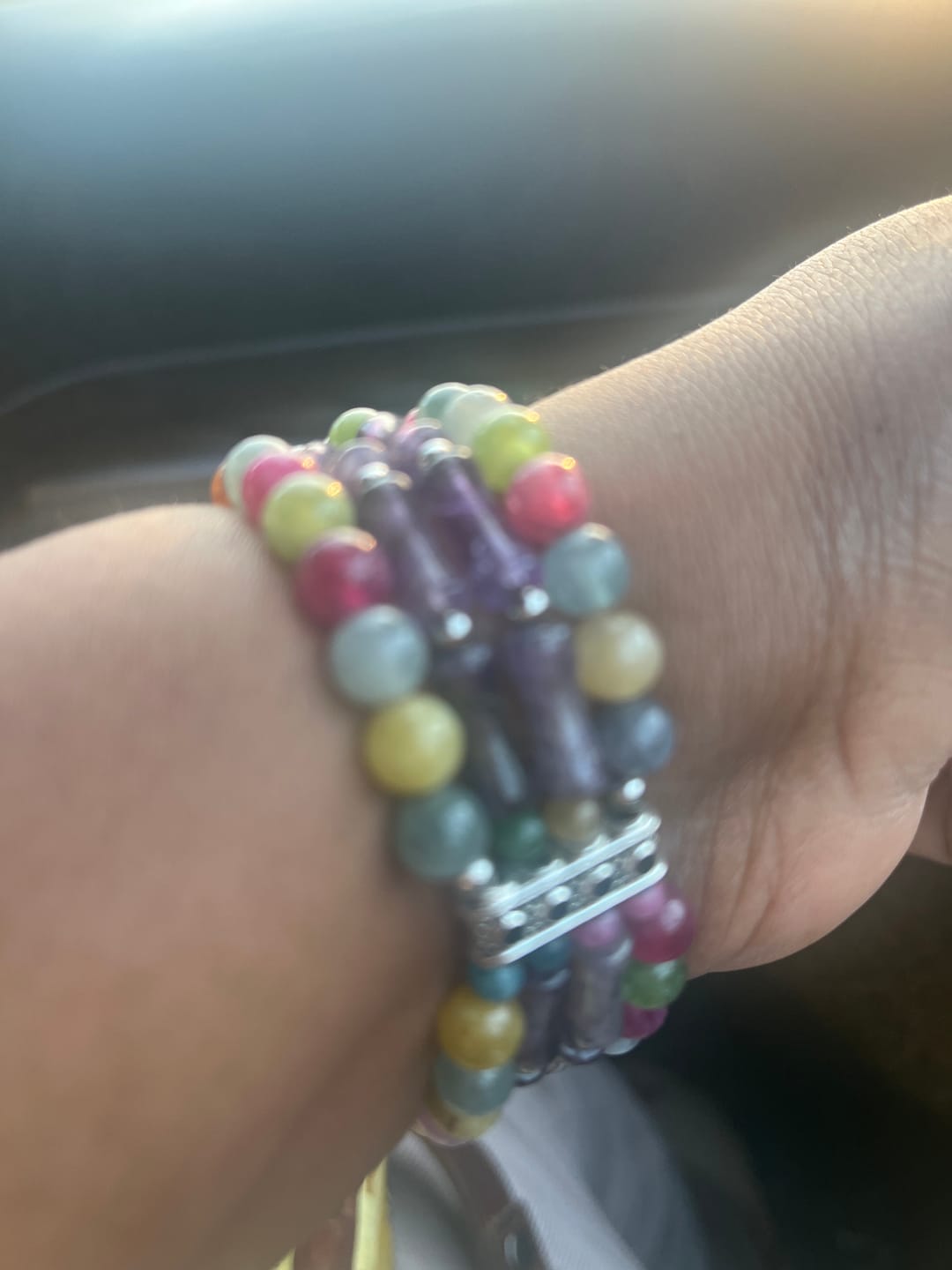 Customer photo review of Mosaic Amethyst Stretch Apple Watch Strap
