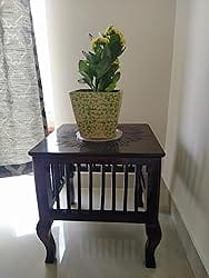 Customer photo review of Mango Wood Walnut Finish Handmade Carving Classic Side Table for Living Room