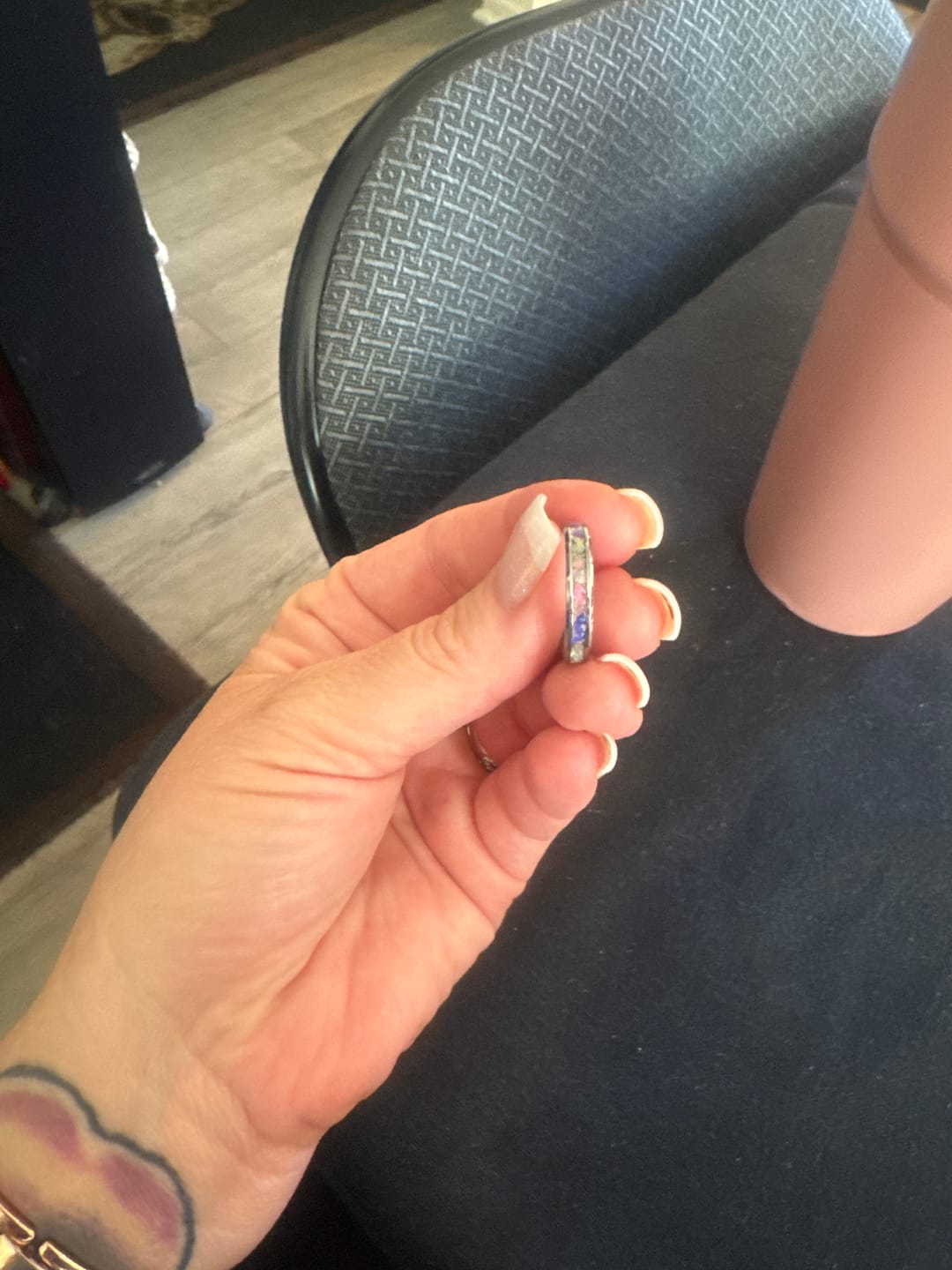 Customer photo review of Tungsten Opal Ring with Cremation Ashes