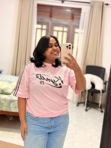 Customer photo review of Retro Spice Pink Oversize T Shirt