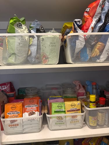 Customer photo review of White Mesh Storage Basket with Wooden Handles