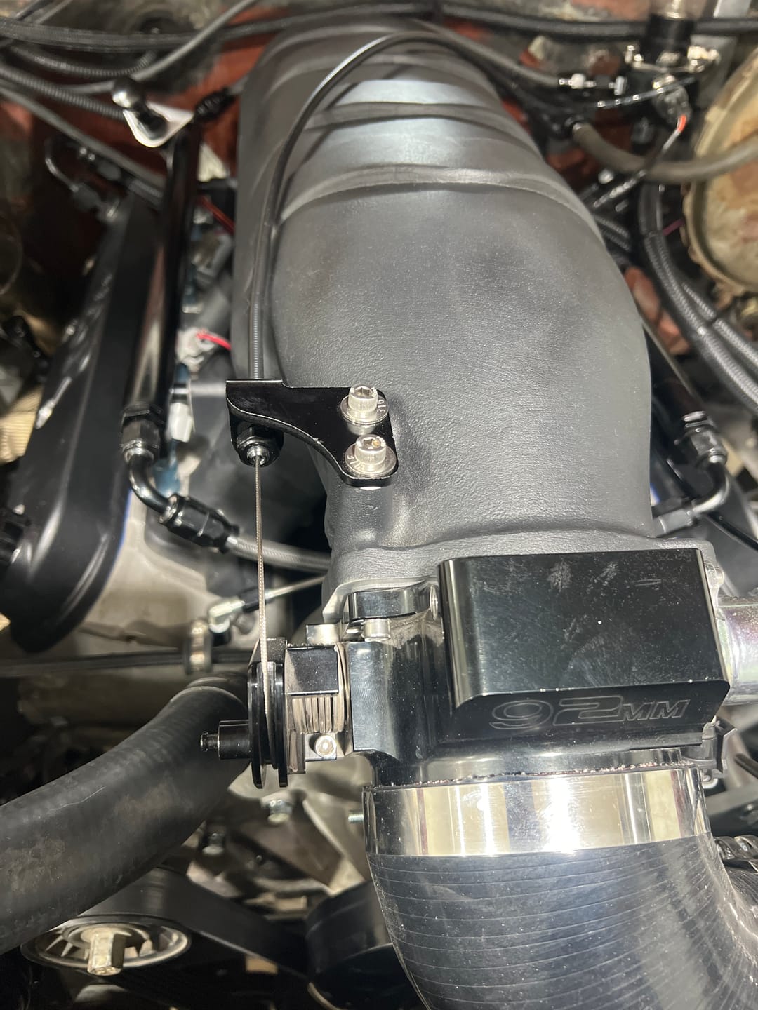 Customer photo review of Holley Hi-Ram / Low Ram Throttle Cable Bracket Black Anodized (Motion/Lokar Throttle Cable)
