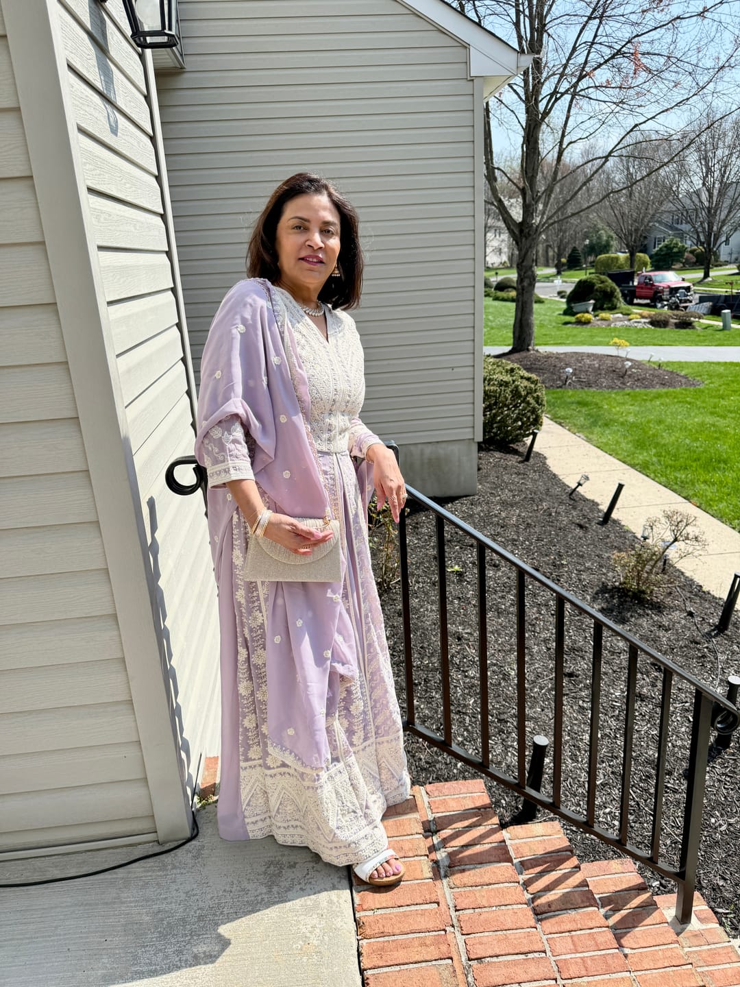 Customer photo review of Lavender Purple Chikankari Georgette Anarkali Palazzo Suit