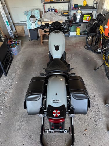 Customer photo review of 25L - SpiritBlade Large Honda Rebel 500/ABS CMX500 Leather Motorcycle Saddlebags