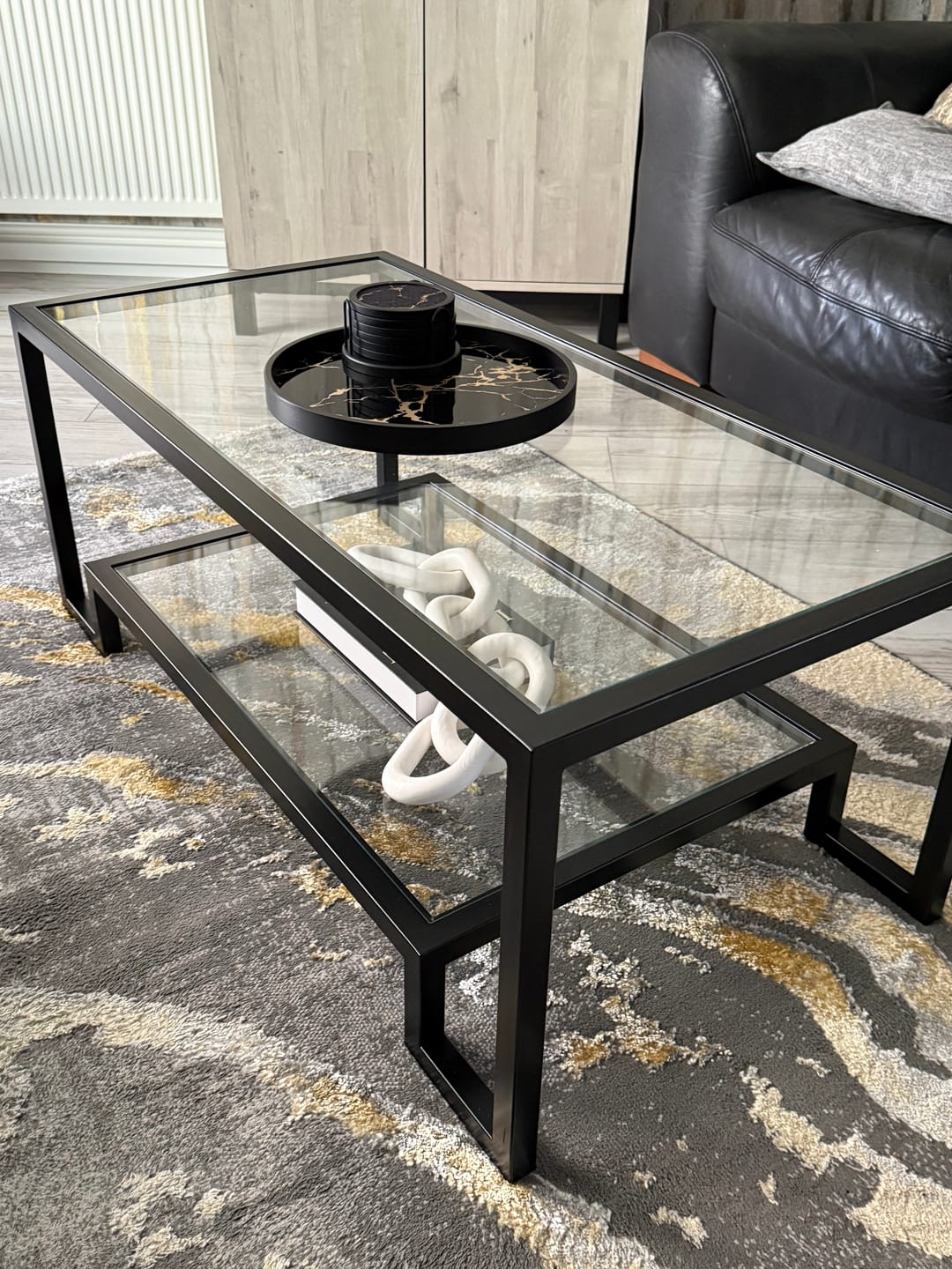 Customer photo review of Hudson Glass Metal Coffee Table - Dark Bronze