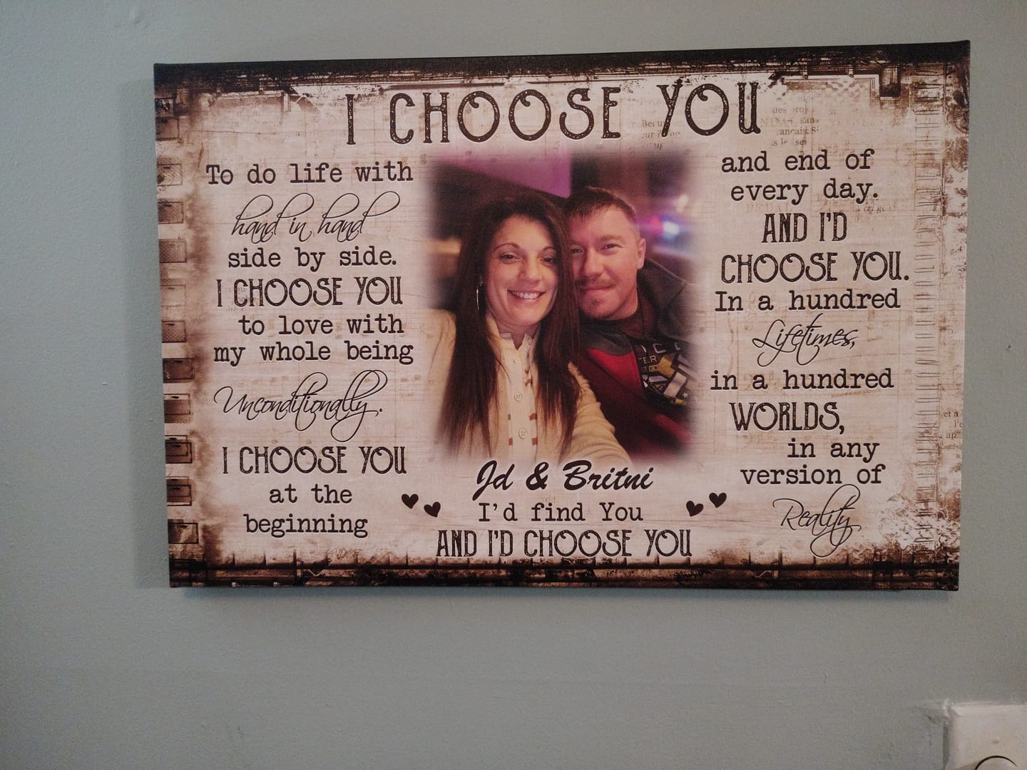 Customer photo review of Couple Personalized Canvas Prints - Custom Photo & Text - 5 Sizes - Anniversary Gift, Love Gifts, Couple Gifts for Her, I Choose You - Dem Canvas