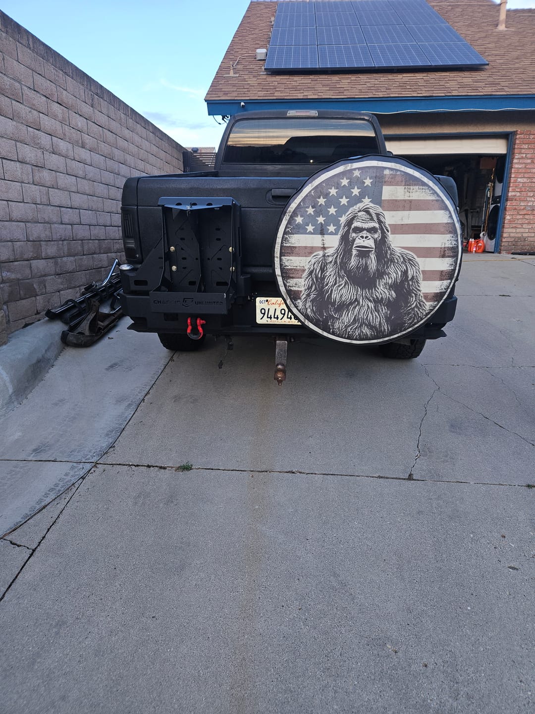 Customer photo review of American Flag  Bigfoot Portrait - Sasquatch Spare Tire Cover for Bronco, RV, Jeep, Camper, Van