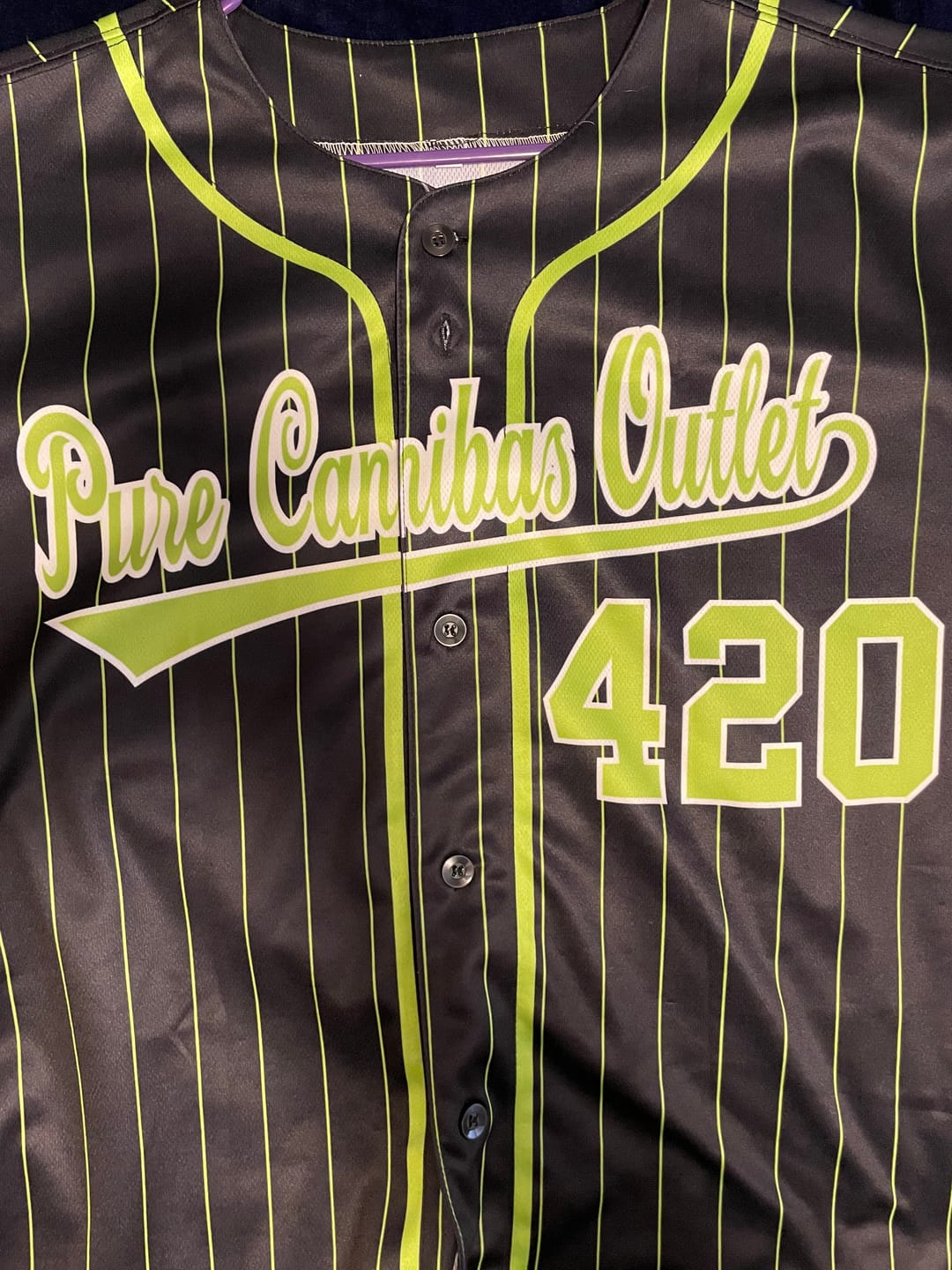 Customer photo review of Custom Black Neon Green Stripe Fashion Design Full Button Authentic Baseball Jersey