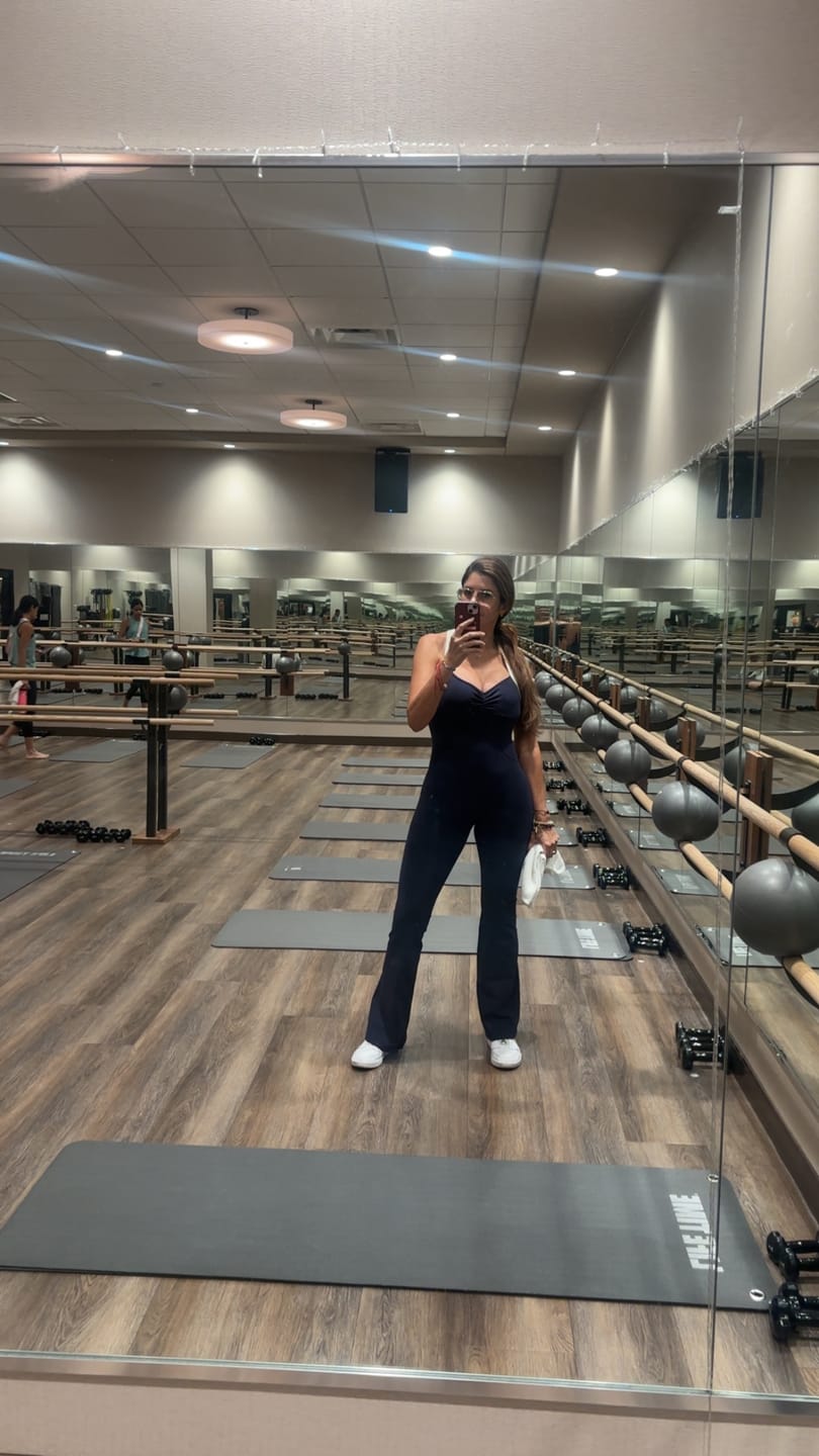 Customer photo review of The Sculpt Onesie / Navy-Cream