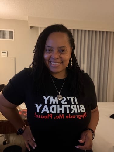 Customer photo review of It's My Birthday, Upgrade Me Tee