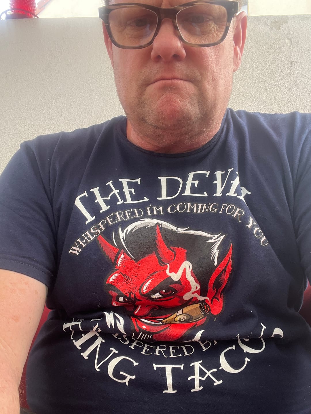 Customer photo review of The Devil Whispered...Bring Tacos OG T-Shirt