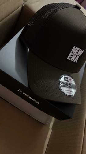 Customer photo review of 9FORTY A-Frame Trucker Square Logo Woven Patch Walnut Snapback