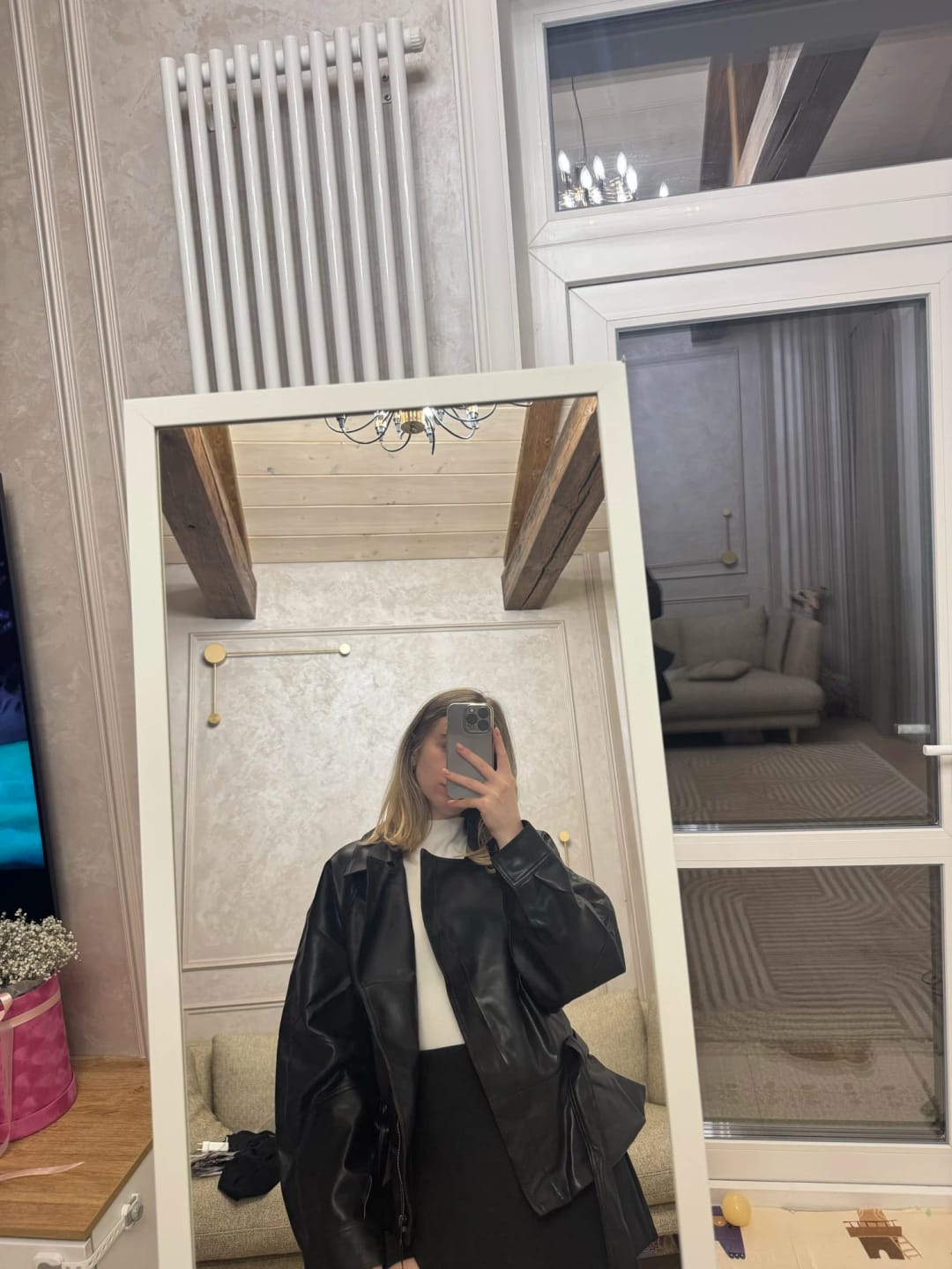 Customer photo review of Maggie Faux Leather Motorcycle Jacket