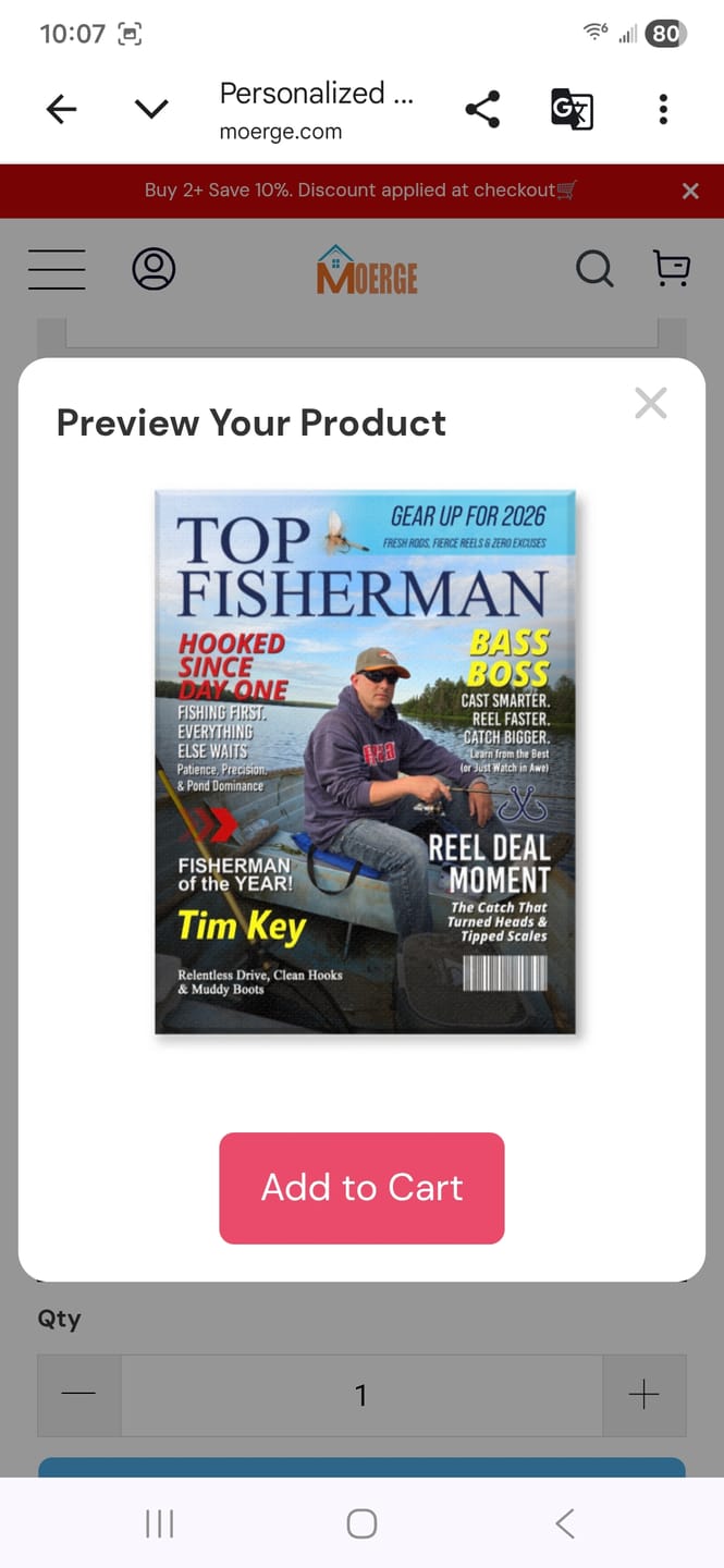 Customer photo review of Personalized "Top Fisherman" Magazine Cover Poster With Photo & Name Angler Funny Fisherman Gift For Fishing Lover