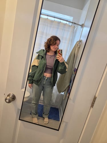 Customer photo review of Double Zipper Design Color-Block Jacket