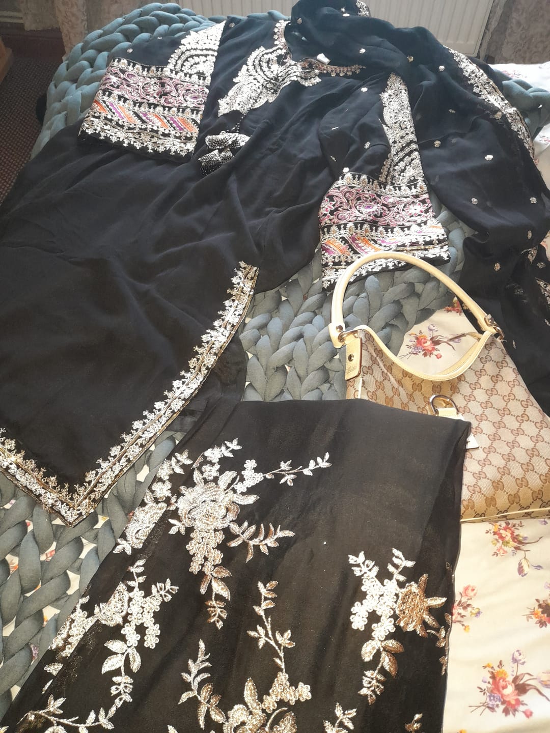 Customer photo review of Eid Outfit - Chiffon Outfit with Chiffon Dupatta and Plazzo  - Ready to Wear- MC-V6-D8 - Black