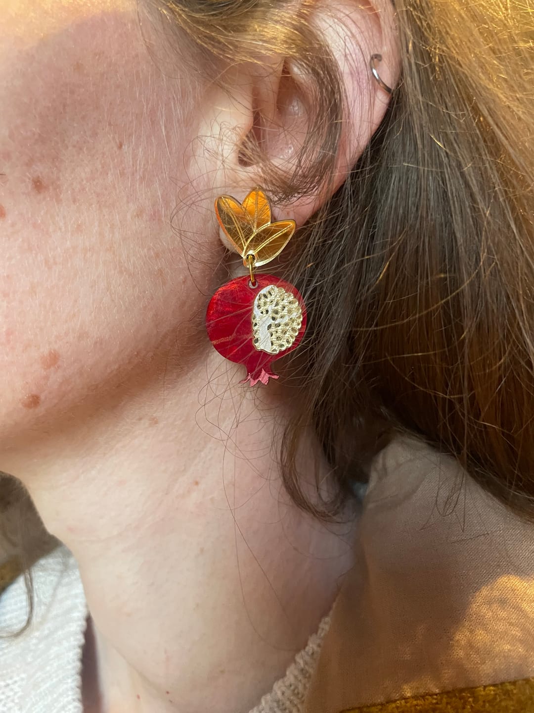 Customer photo review of Pomegranate Earrings