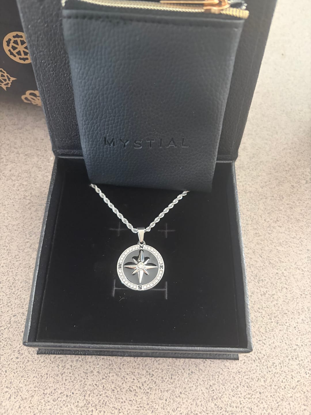 Customer photo review of ICED COMPASS PENDANT (WHITE GOLD)