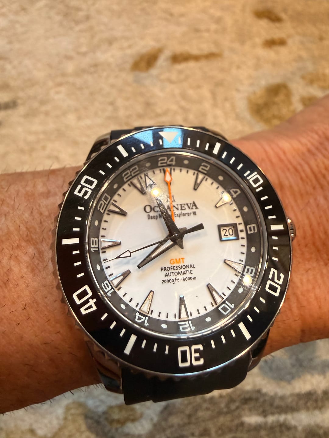 Customer photo review of Oceaneva 6000m FULL LUME DIAL Deep Marine Explorer VI Grade 5 Titanium GMT True Dive Full Lume Automatic Watch
