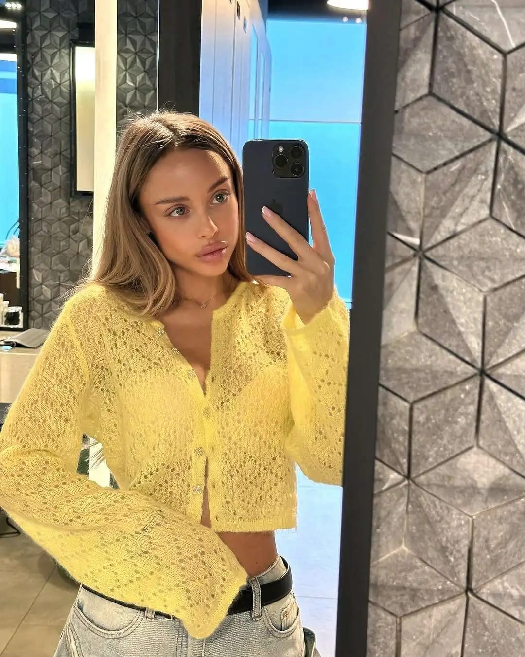 Customer photo review of Tessa Sheer Cropped Cardigan