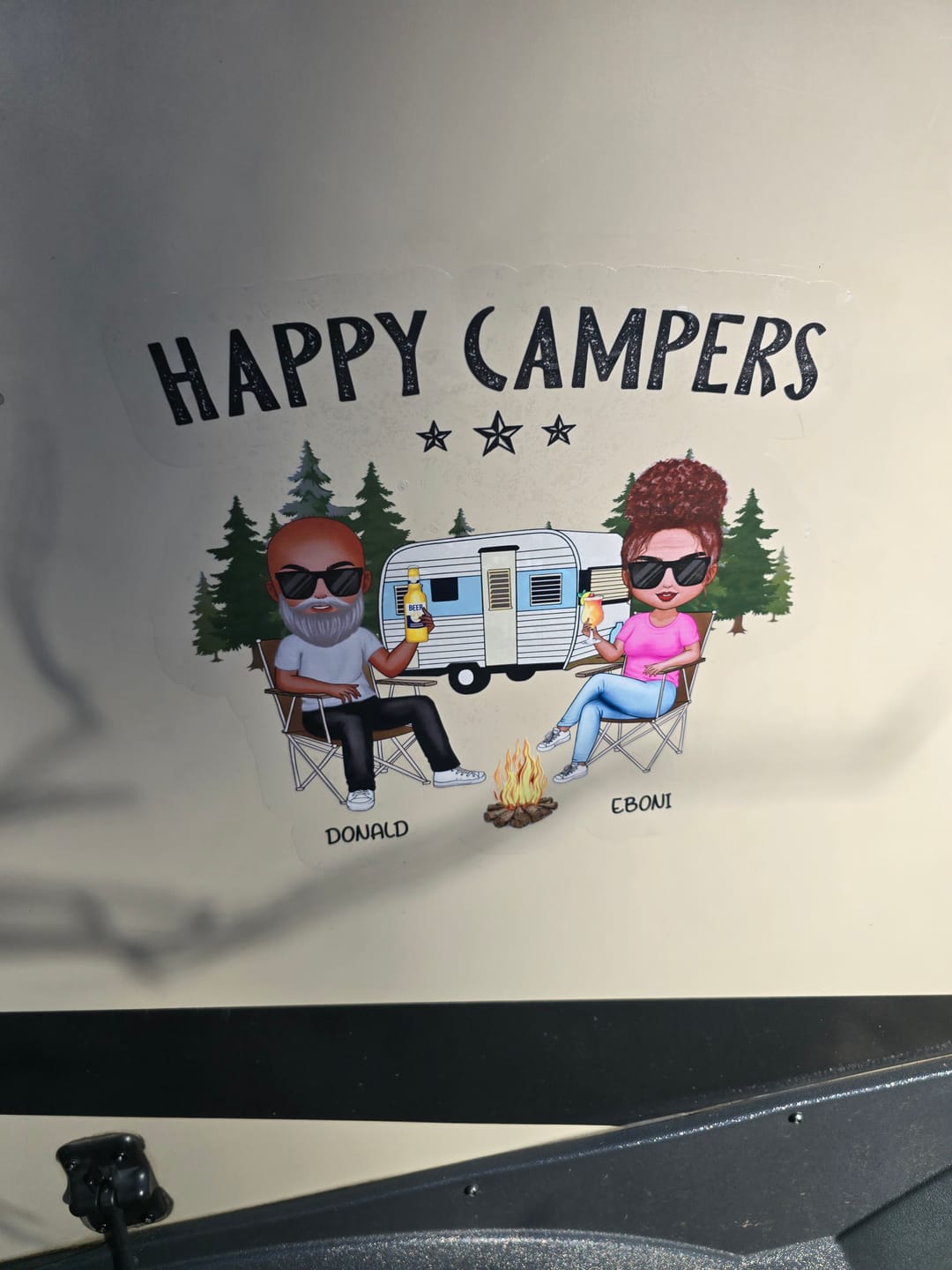 Customer photo review of Camping Partners For Life Doll Couple Sitting Personalized RV Decal